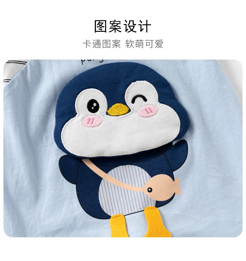 蓝条纹企鹅短袖 0-24m