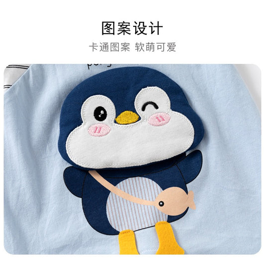 蓝条纹企鹅短袖 0-24m