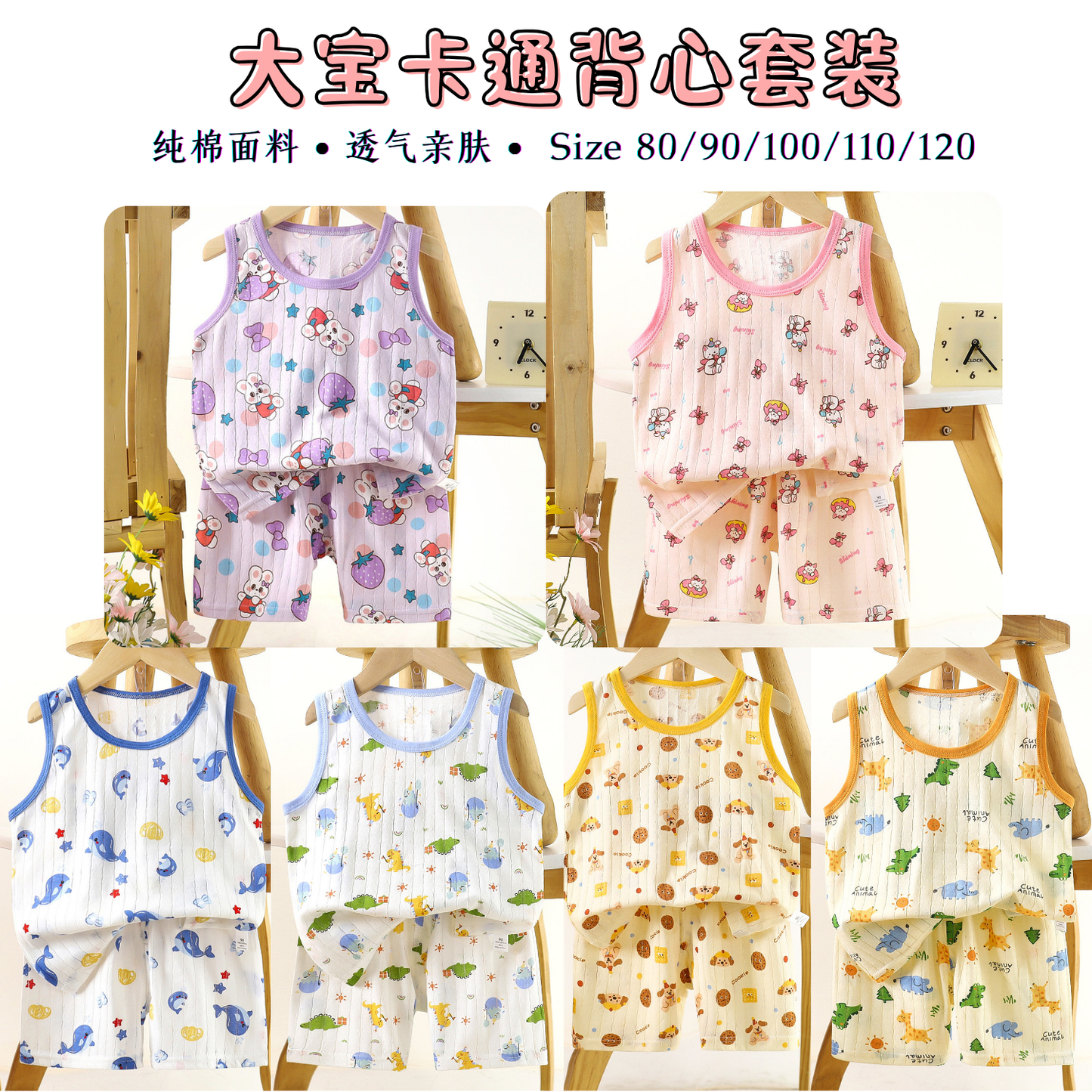卡通背心套装 9m-5y