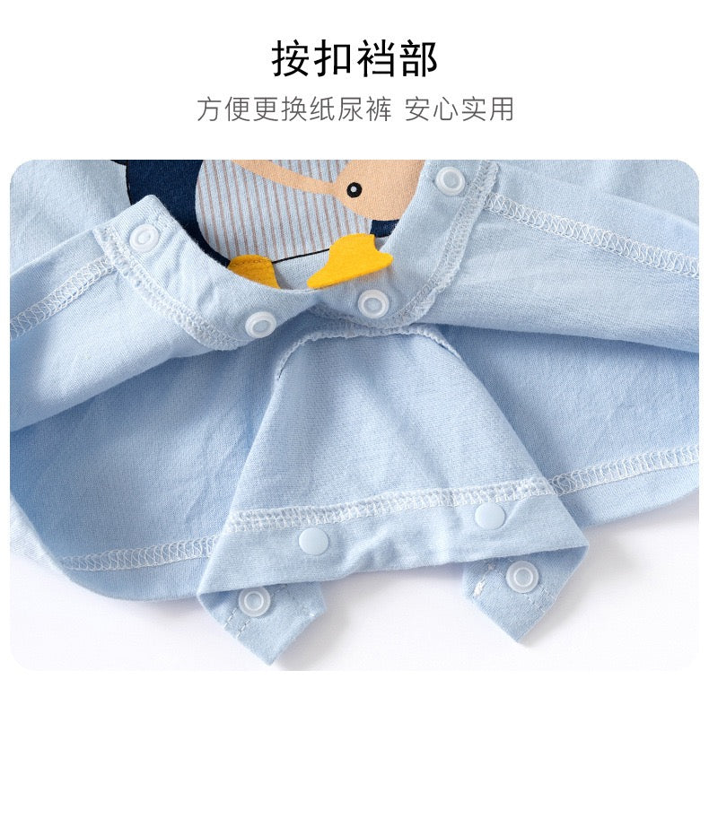 蓝条纹企鹅短袖 0-24m