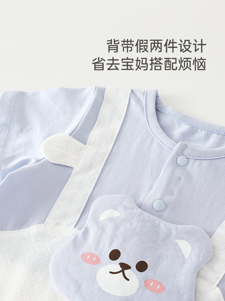 短袖背带熊连体衣