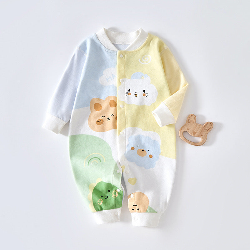 彩色卡通长袖连体衣 0-24m