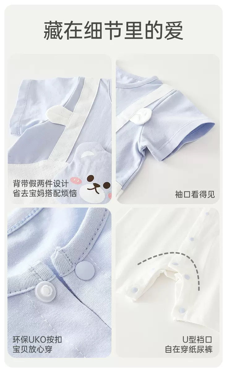 短袖背带熊连体衣