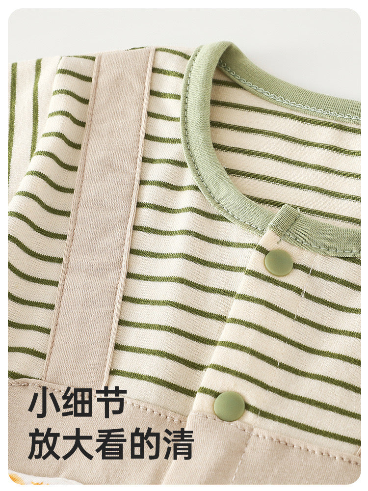 短袖条纹熊连体衣