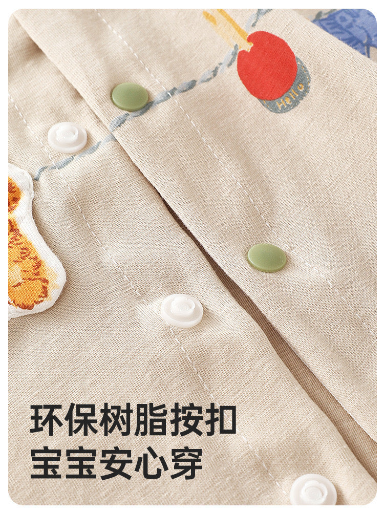 短袖条纹熊连体衣