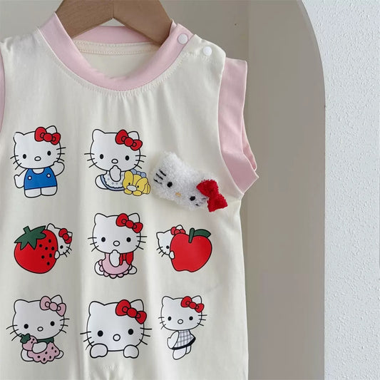 无袖粉Kitty连体衣