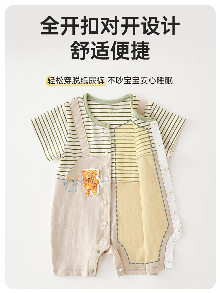 短袖条纹熊连体衣